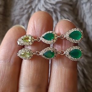 Natural Green Agate & Peridot  .925 Sterling Silver Drop Earrings